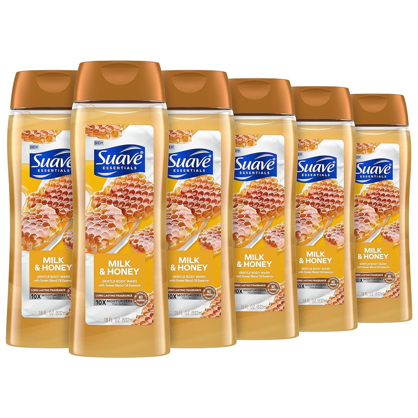 Suave Moisturizing Body Wash, with Milk &amp;amp; Honey and Vitamin E Extract, No Parabens, No Phtahaltes, 18 Oz Pack of 6