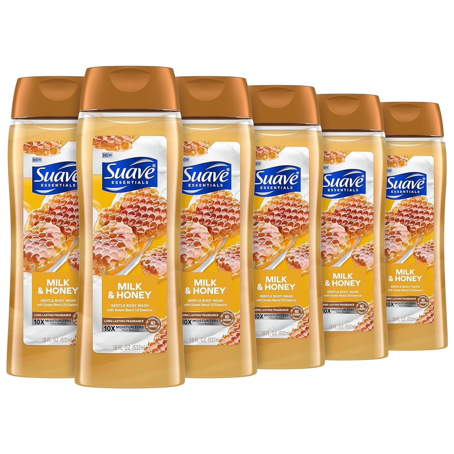 Suave Moisturizing Body Wash, with Milk &amp;amp; Honey and Vitamin E Extract, No Parabens, No Phtahaltes, 18 Oz Pack of 6