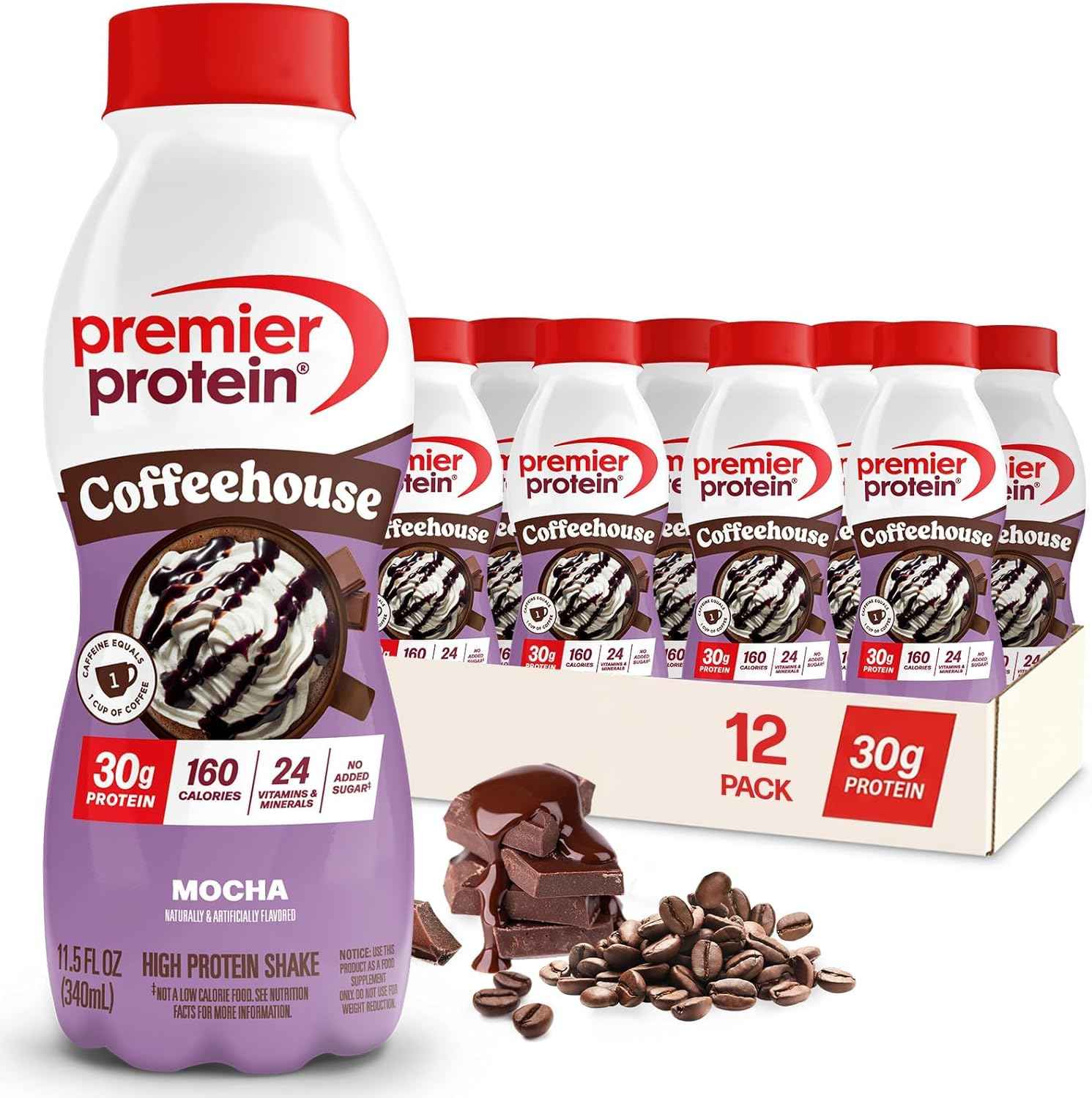 Premier Protein COFFEEHOUSE Protein Shake with Caffeine for Energy – 30g Protein, No Added Sugar, 24 Vitamins & Minerals, 11.5 fl oz, 12 Pack