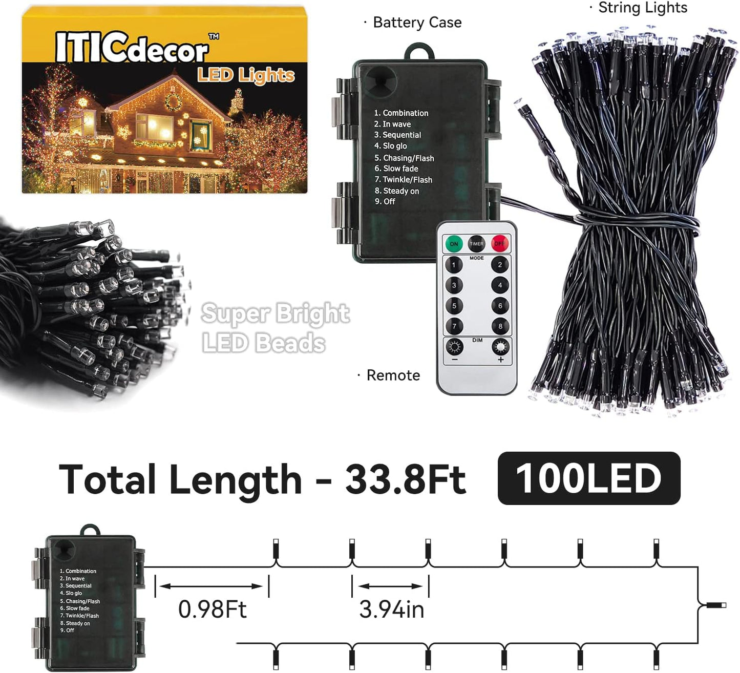 ITICdecor_Christmas_String_Lights_33ft_100_LED_Battery_Fairy_Lights_for_Indoor_Outdoor_Waterproof_with_Remote_Control_&_Timer_&_8_Modes_Battery_Operated_String_Lights_for_Xmas_Tree_Party_Garden