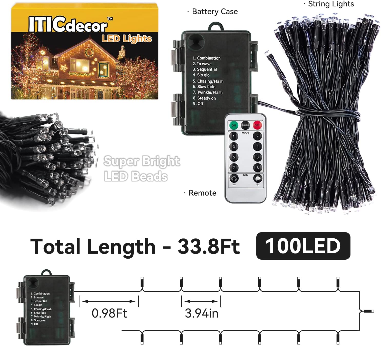 ITICdecor_Christmas_String_Lights_33ft_100_LED_Battery_Fairy_Lights_for_Indoor_Outdoor_Waterproof_with_Remote_Control_&_Timer_&_8_Modes_Battery_Operated_String_Lights_for_Xmas_Tree_Party_Garden