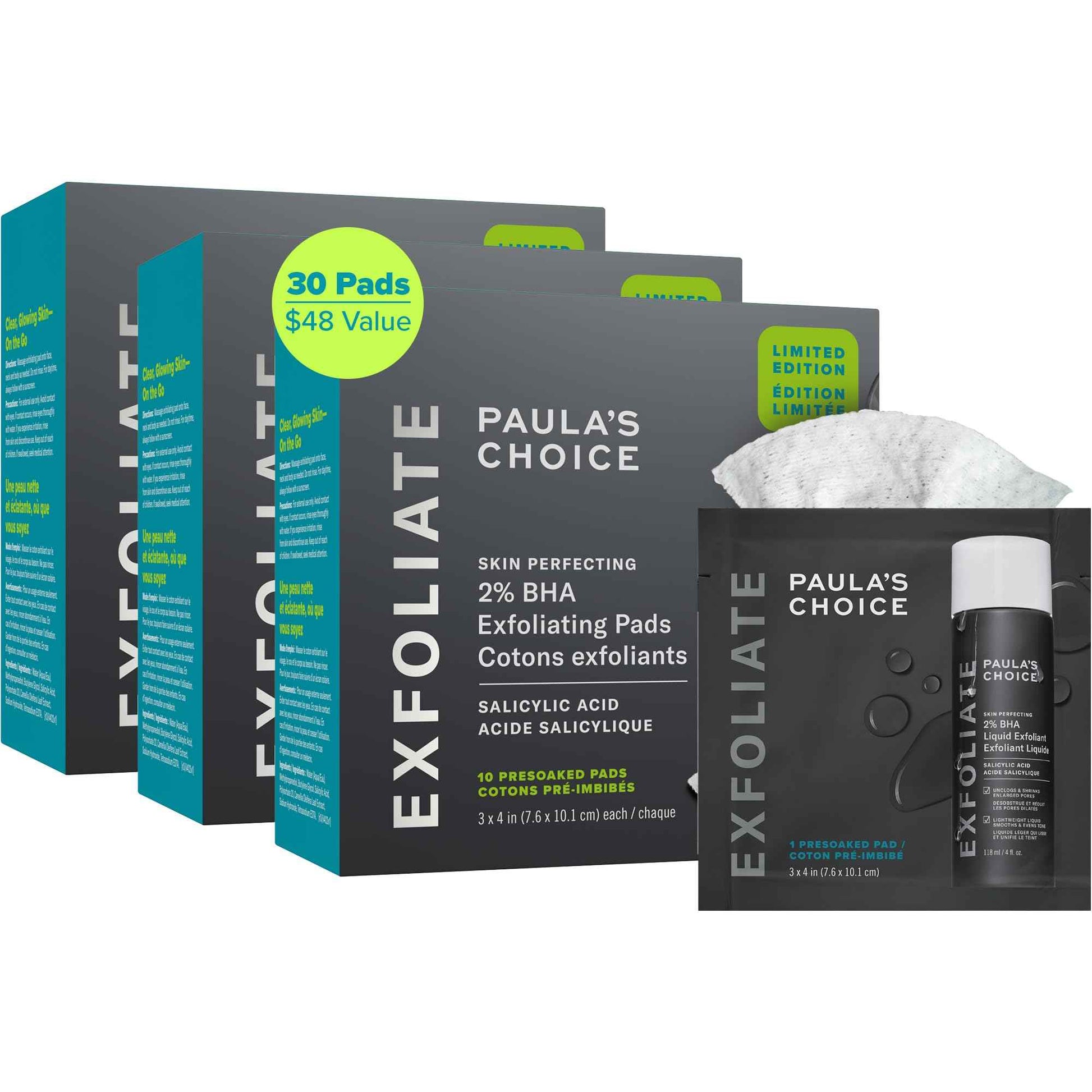 Paula's Choice SKIN PERFECTING 2% BHA Salicylic Acid Exfoliating Pads - Facial Exfoliant Pads for Blackheads, Enlarged Pores, Wrinkles & Fine Lines