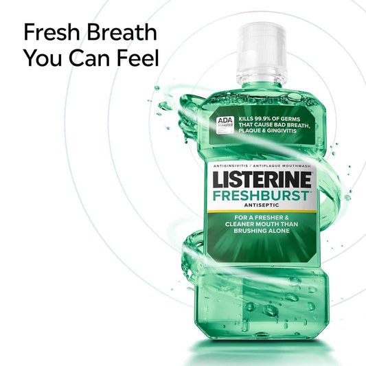 Listerine Freshburst Antiseptic Mouthwash for Bad Breath, Kills 99% of Germs That Cause Bad Breath & Fight Plaque & Gingivitis, ADA Accepted Mouthwash, Spearmint, 500 mL