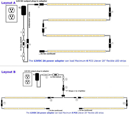Litever_Under_Cabinet_Light,_6_PCS_20_Inches_Flexible_LED_Strips_with_Power_Adapter,_24W,1800_Lumen,_Daylight/Warm_White._Suitable_for_Kitchen_Cabinets,_Counters,_Under_Shelf,_Closets_(6-Strip)