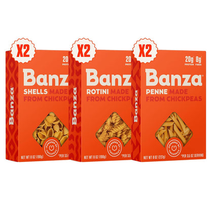 Banza_Gluten-Free_Chickpea_Pasta,_Variety_Pack_20g_Protein_|_Lower_Carb_|_High_Fiber_|_High_Protein_|_Plant_Based_Pasta_|_8oz_(Pack_of_6)