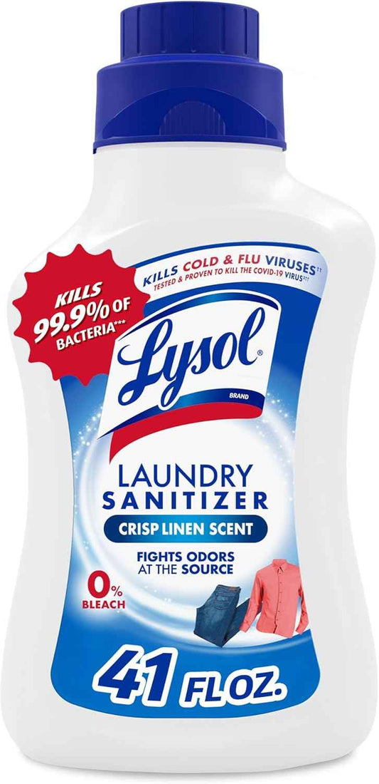 Lysol Disinfectant Laundry Sanitizer & Scent Booster, Laundry Detergent Additive, Color Safe Bleach Alternative, Laundry Odor Eliminator, Kills Bacteria & Viruses, Crisp Linen Scent, 41 Fl Oz Liquid