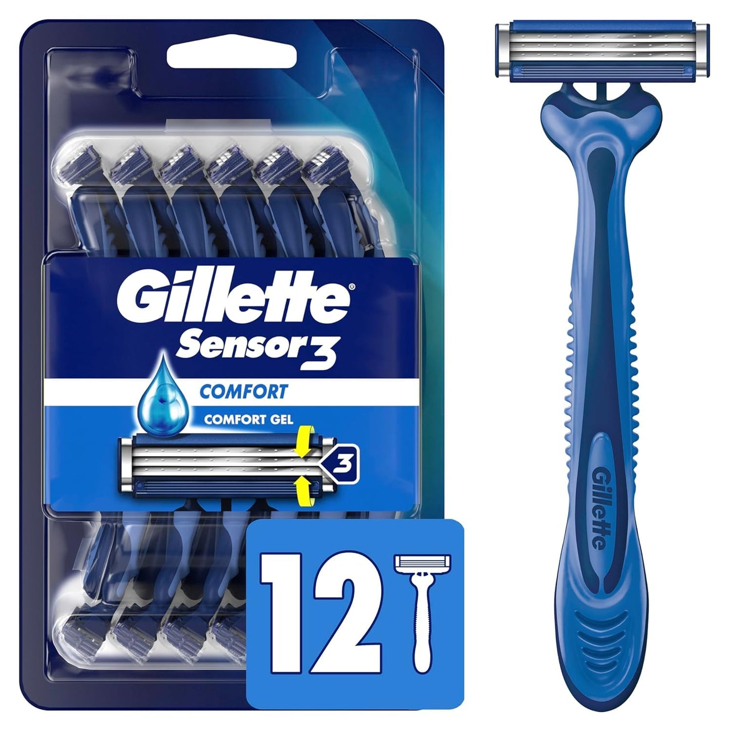 Gillette_Sensor3_Comfort_Men's_Disposable_Razors,_12_Razors