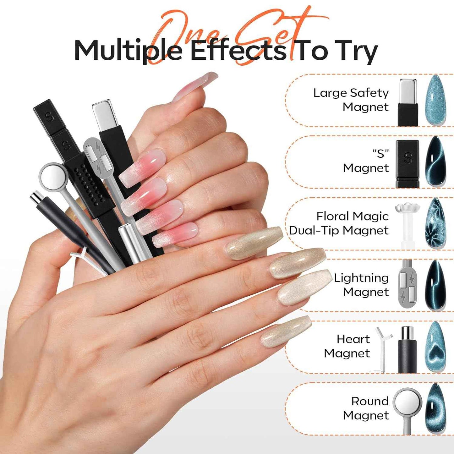 modelones Cat Eye Magnet Set, Heart Nail Art Tool Strong Magnetic Pen Double Head Round Magnets Stick Wand Diverse French Moon Floral Cateye Effect DIY Professional Manicure Gift for Women