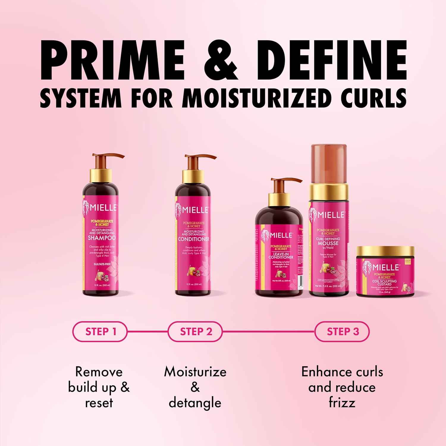 Mielle Organics Pomegranate & Honey Curl Cream - Coil Sculpting Custard for Type 4 Hair - Hydrates, Controls Frizz, Conditions & Adds Shine,12 Fl Oz