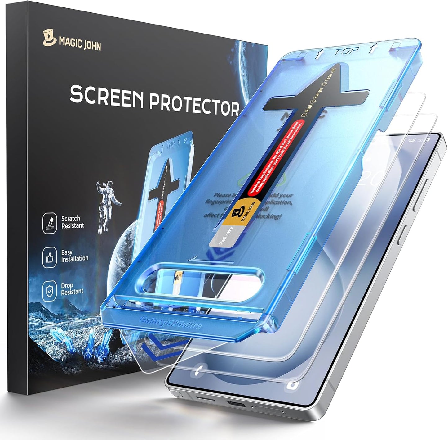 MAGIC_JOHN_for_Samsung_Galaxy_S26_Ultra_Screen_Protector_6.9_inch,_Fast_Easy_Installation,_Auto_Dust-Elimination,_9H_Tempered_Glass_HD,_Fingerprint_Unlock,_Bubble_Free,_Anti-Scratch,_2_PACK