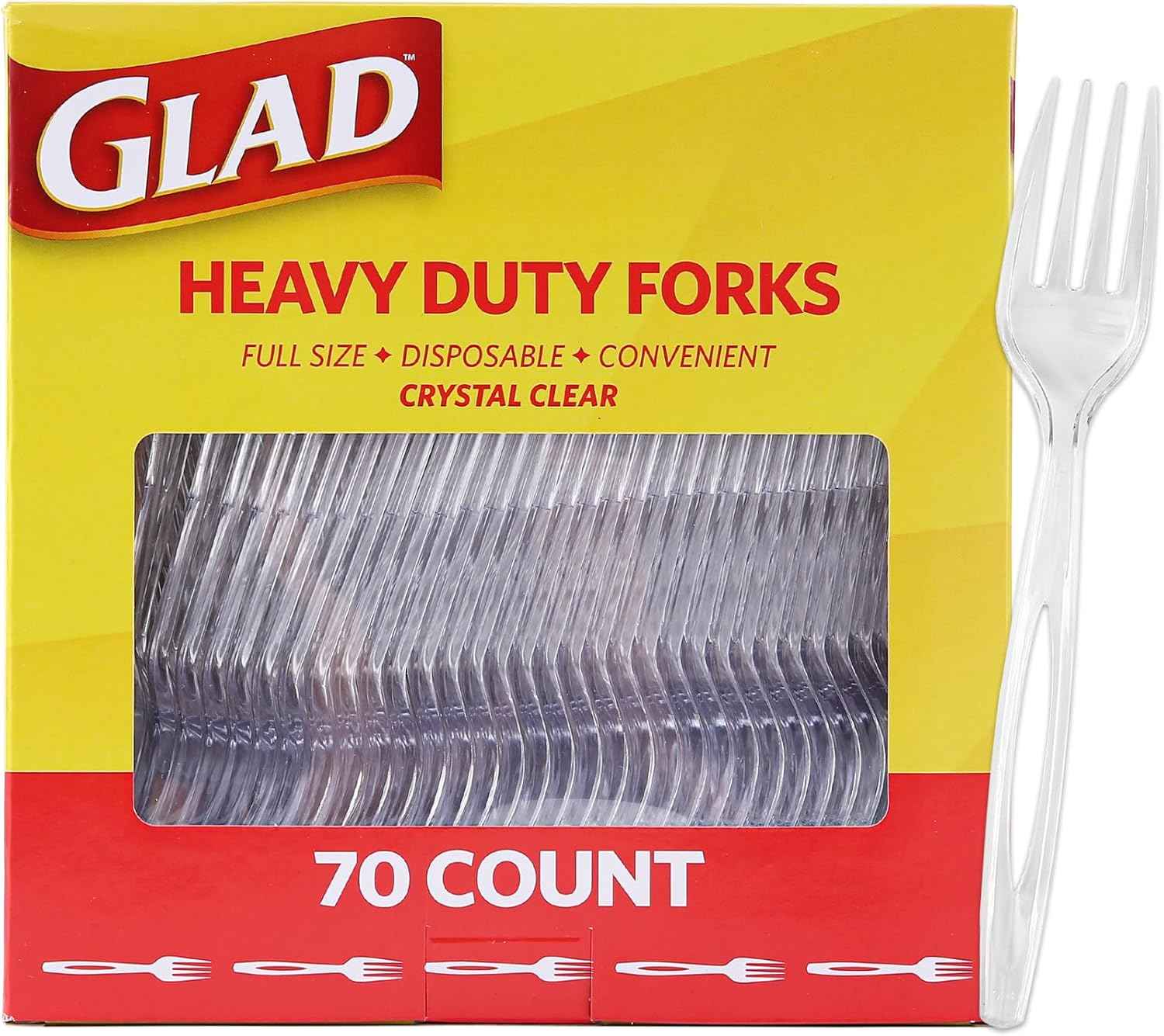 Glad Clear Heavy Duty Plastic Forks, Reduced-Plastic Open Handle, Break-Resistant Disposable or Top-Rack Reusable Cutlery for Parties, Camping & Everyday Meals, Standard Size,