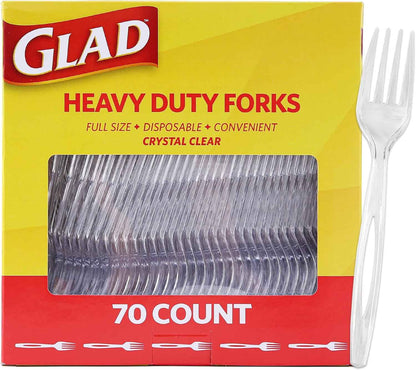 Glad Clear Heavy Duty Plastic Forks, Reduced-Plastic Open Handle, Break-Resistant Disposable or Top-Rack Reusable Cutlery for Parties, Camping & Everyday Meals, Standard Size,