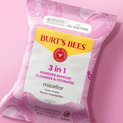 Burts_Bees_Micellar_Rose_Water_Facial_Towelettes,_100%_Plant_Based_Cloth;_99%_Natural_Origin;_Remove_Makeup,_Cleanse,_Hydrate;_No_Greasy,_Oily_Residue;_All_Skin_Types;_30_Ct,_Pack_of_3_(Pack_May_Vary)