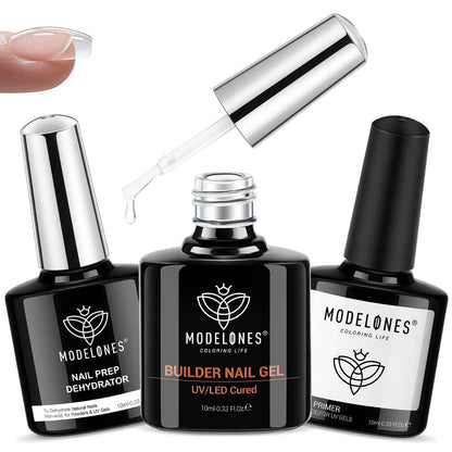 modelones Builder Nail Gel, 7-in-One Clear Builder for Nails, LED Lamp Cured Color Rubber Base Gel Polish Coat Strengthener Thickening Extension Rhinestone Glue in a Bottle for DIY Home Salon Gifts
