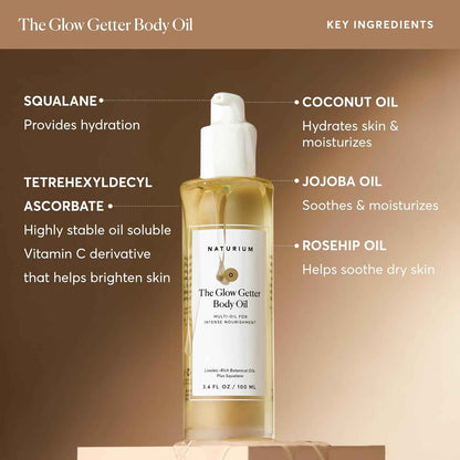 Naturium The Glow Getter Body Oil, Multi-Oil for Intense Nourishment, Hydrating & Moisturizing Formula, Vegan & Cruelty-Free, 3.4 oz