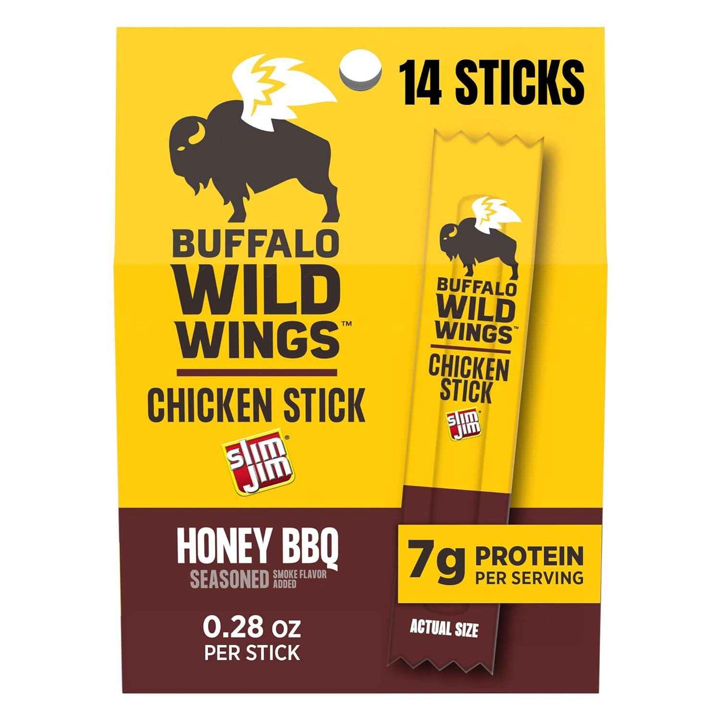 Slim Jim Chicken Sticks, Buffalo Wild Wings Honey BBQ Seasoned, 7g Protein per Serving, Snack Size, Father's Day Snack Gift for Dad