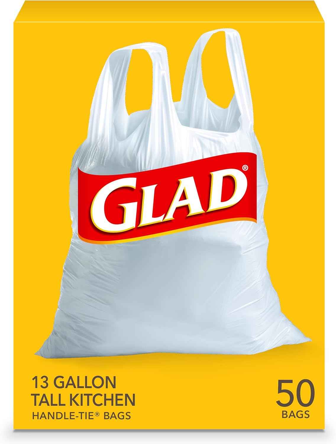 Glad Tall Kitchen Trash Bags 13 Gallon, Unscented Garbage Bags, Handle-Tie
