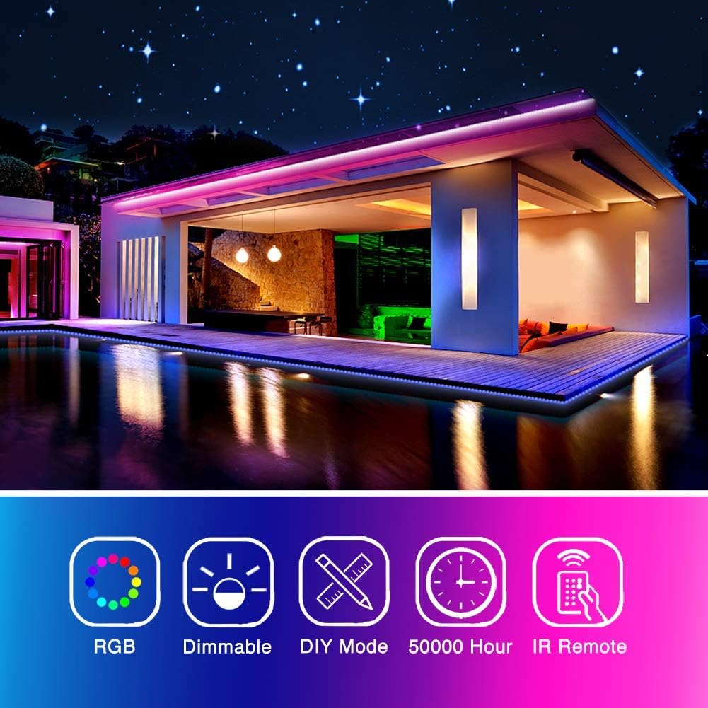 phopollo_Led_Strip_Lights_Color_Changing_16.4ft/25FT/32.8FT/100FT/130FT_Flexible_5050_RGB_Led_Lights_Kit_with_Power_Supply_and_44_Keys_Remote