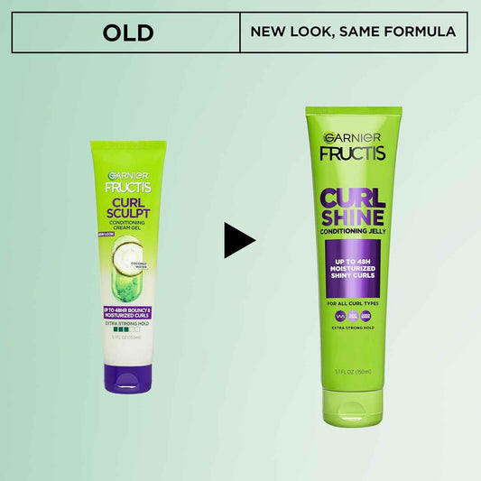 Garnier Fructis Curl Shine Conditioning Hair Gel, Frizz Control for Curly, Wavy, and Coily Hair, Extra Strong Hold for Up to 48 HRs of Bouncy, Moisturized Curls, 5.1 Fl Oz