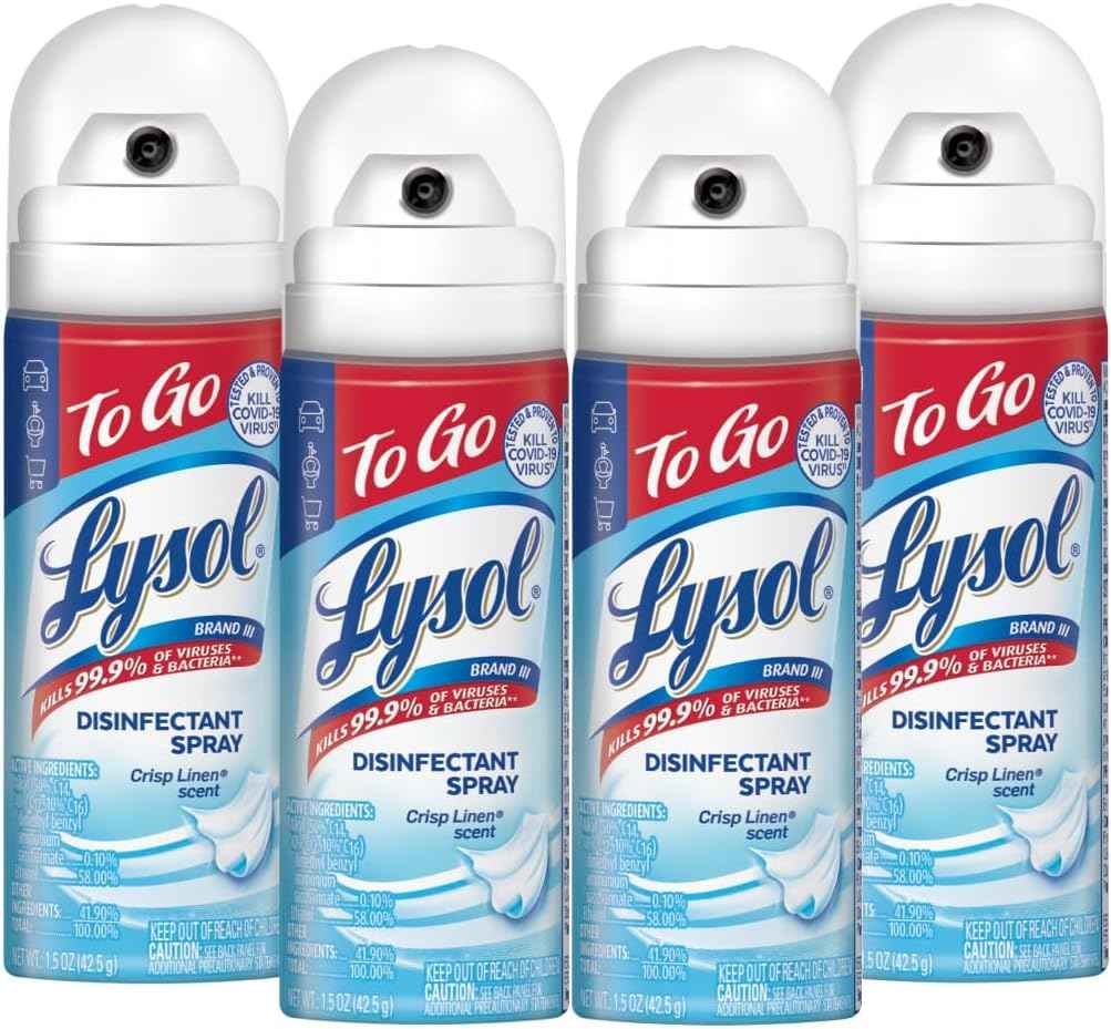 Lysol To Go Disinfectant Spray, Travel Size Sanitizing, For On-the-Go Disinfecting and Deodorizing, Crisp Linen