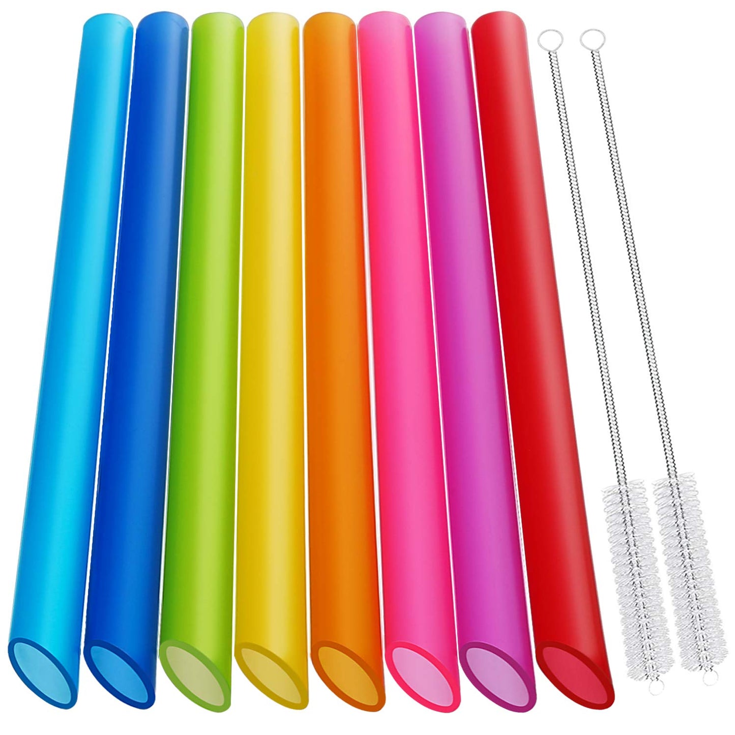 [Angled Tips] 8 Pcs Reusable Boba Straws &amp;amp; Smoothie Straws - Multi Colors Jumbo Wide Reusable Straw, BPA FREE Food-Grade Plastic Straw for Bubble Tea(Tapioca, Boba Pearls), Milkshakes with 2 Brushes