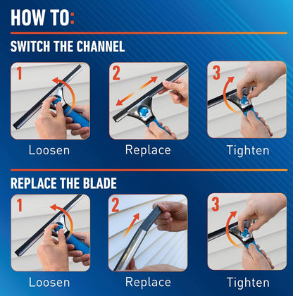 Unger_Professional_Connect_and_Clean_18”_EZ_Change_Window_and_Glass_Cleaning_Squeegee,_Large_and_Small_Windows,_Rubber_Blade_Tool_for_Streak-Free_Results,_Includes_12”_Channel