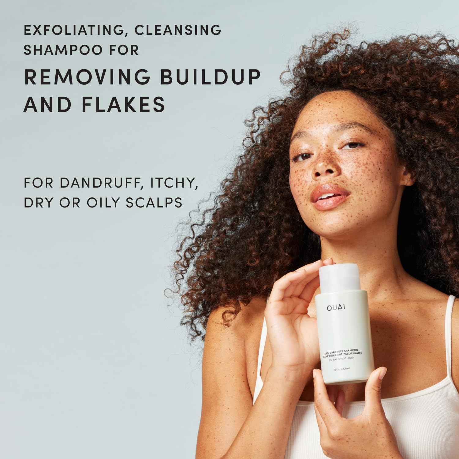 OUAI Anti Dandruff Shampoo - Soothing Salicylic Acid Shampoo for Flaky, Dry and Itchy Scalp - Reduces Itching, Redness and Irritation - Sulfate Free Scalp Care (10 Fl Oz)