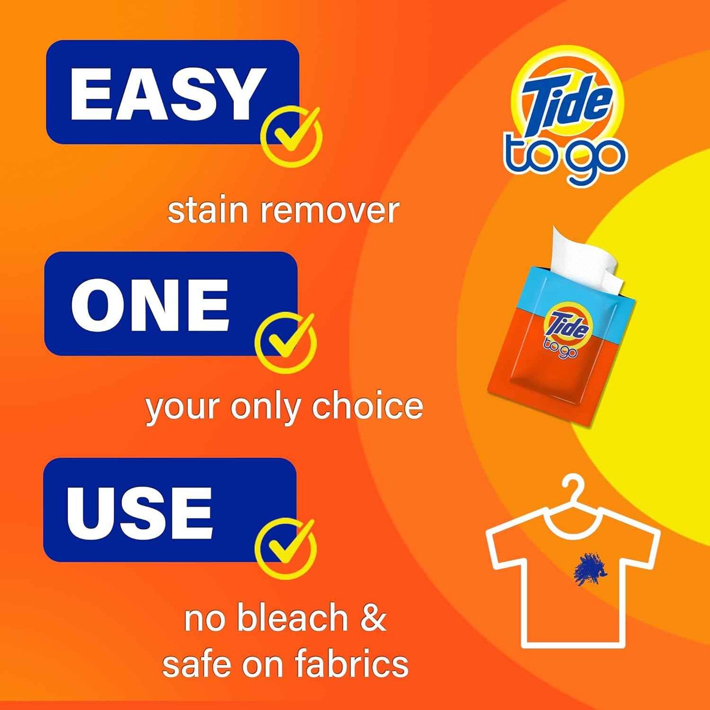 Tide To Go Stain Remover Wipes for Clothes, Instant Laundry Travel Stain & Spot Remover