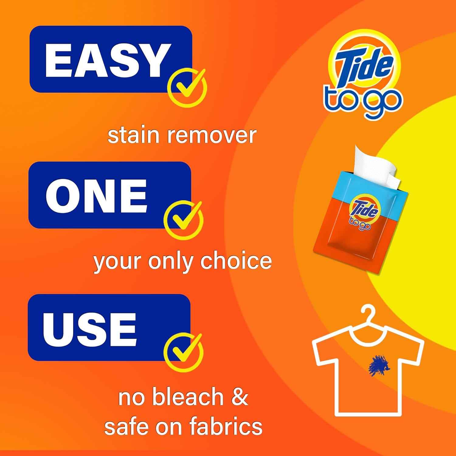 Tide To Go Stain Remover Wipes for Clothes, Instant Laundry Travel Stain & Spot Remover