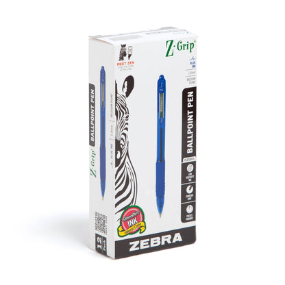 Zebra Pen Z-Grip Retractable Ballpoint Pen, Smooth-Flowing Blue Ink, 1.0mm Medium Point, School &amp;amp; Office Supplies, Ideal for Note-Taking, Journal and Planner Use, 12-Count (22220)