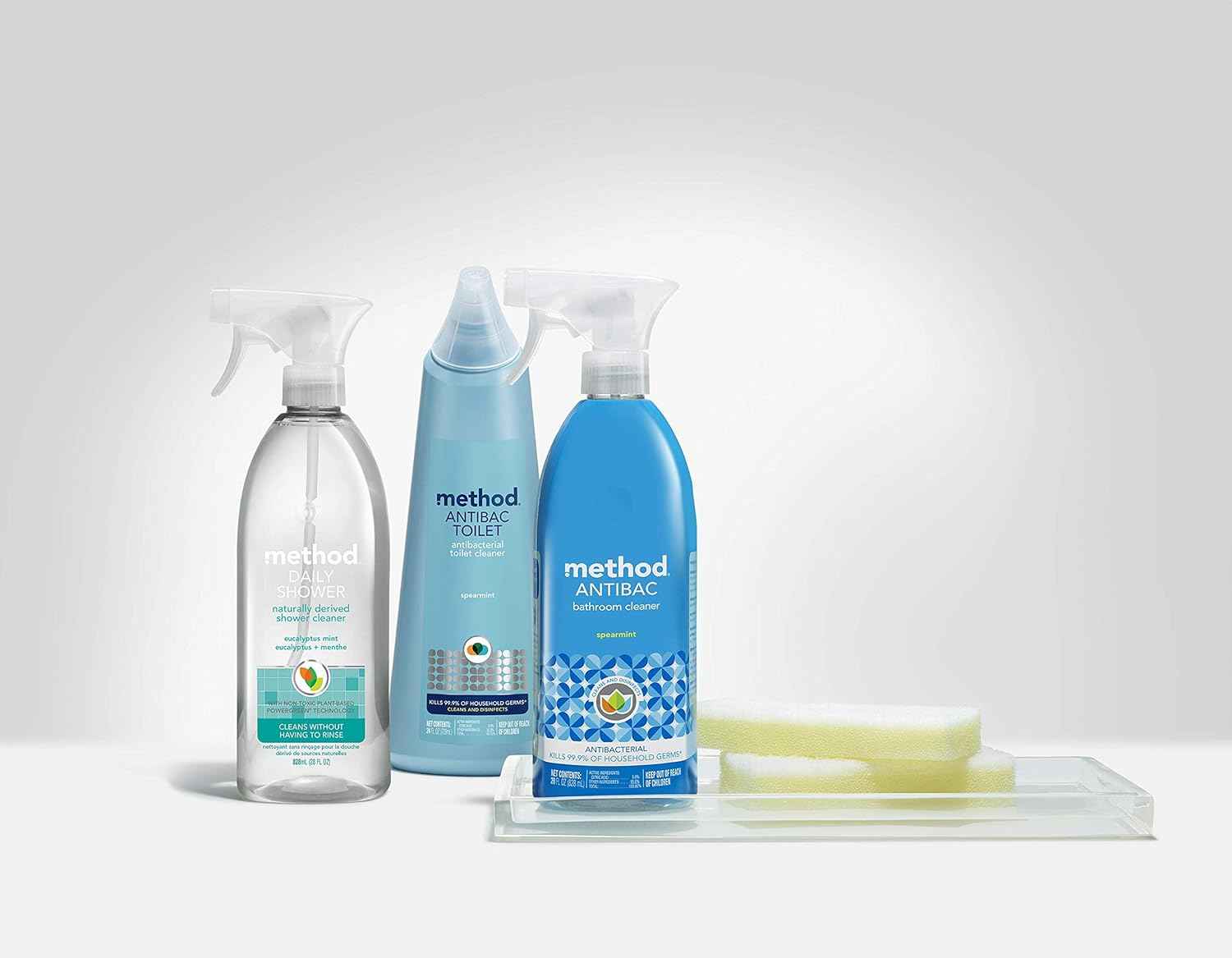 Method Daily Shower Cleaner Spray, & Spray and Walk Away, Eucalyptus Mint Scent, 28 Fl Oz, (Pack of 4), Packaging May Vary