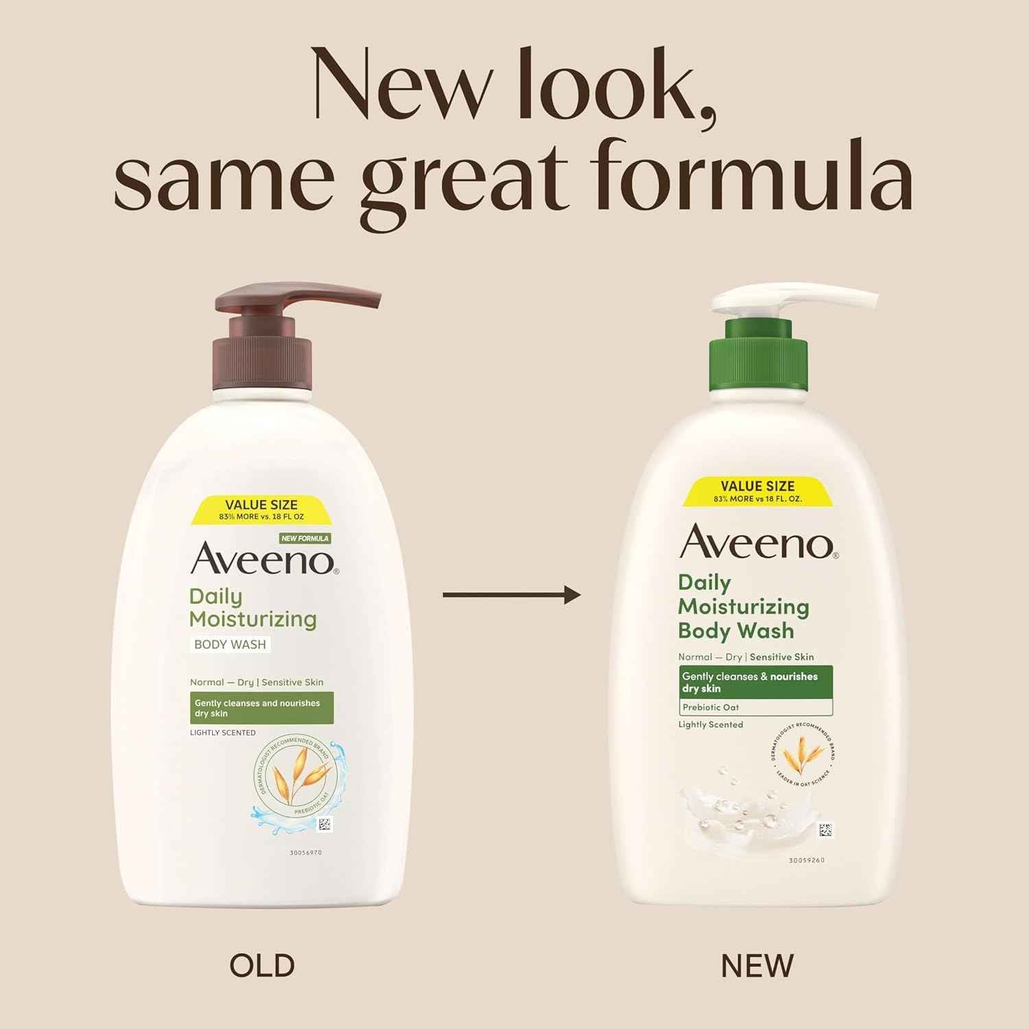 Aveeno Daily Moisturizing Body Wash for Dry & Sensitive Skin + Prebiotic Oat, Body Wash Gently Cleanses & Nourishes Dry Skin, Lightly Scented, Value Size