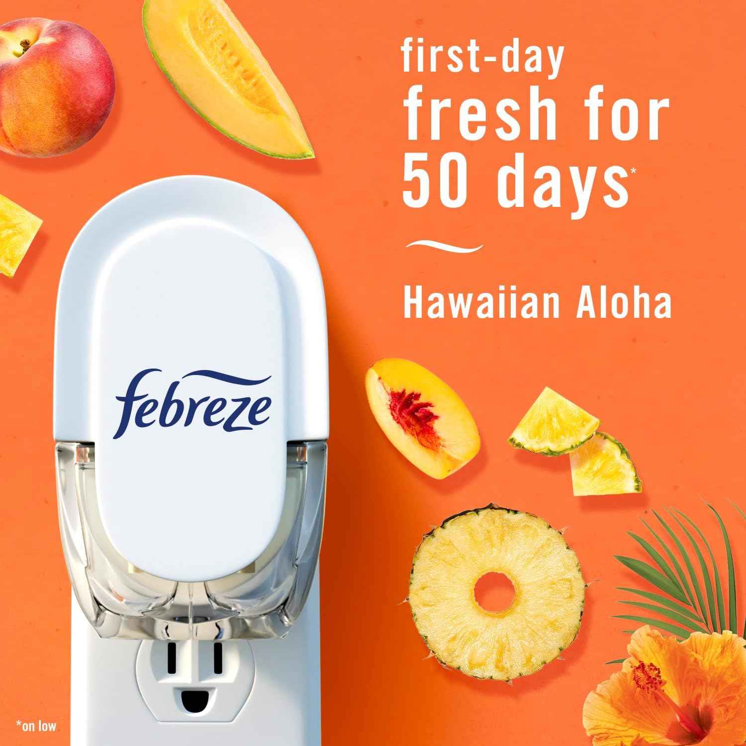 Febreze Plug In Air Freshener, Odor-Fighting Scented Oil Refill, Air Fresheners for Home and Bathroom and Kitchen, Long Lasting for Strong Odors, Hawaiian Aloha Scent, 0.87oz Refills, 3 Count