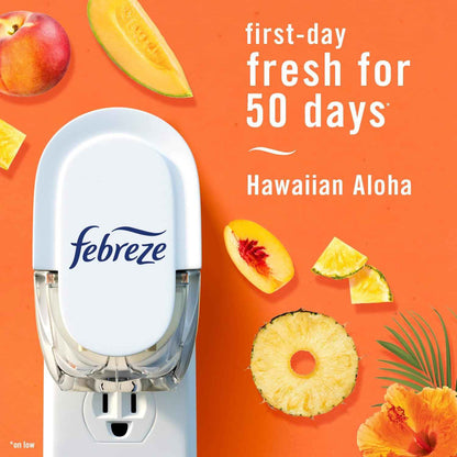 Febreze Plug In Air Freshener, Odor-Fighting Scented Oil Refill, Air Fresheners for Home and Bathroom and Kitchen, Long Lasting for Strong Odors, Hawaiian Aloha Scent, 0.87oz Refills, 3 Count