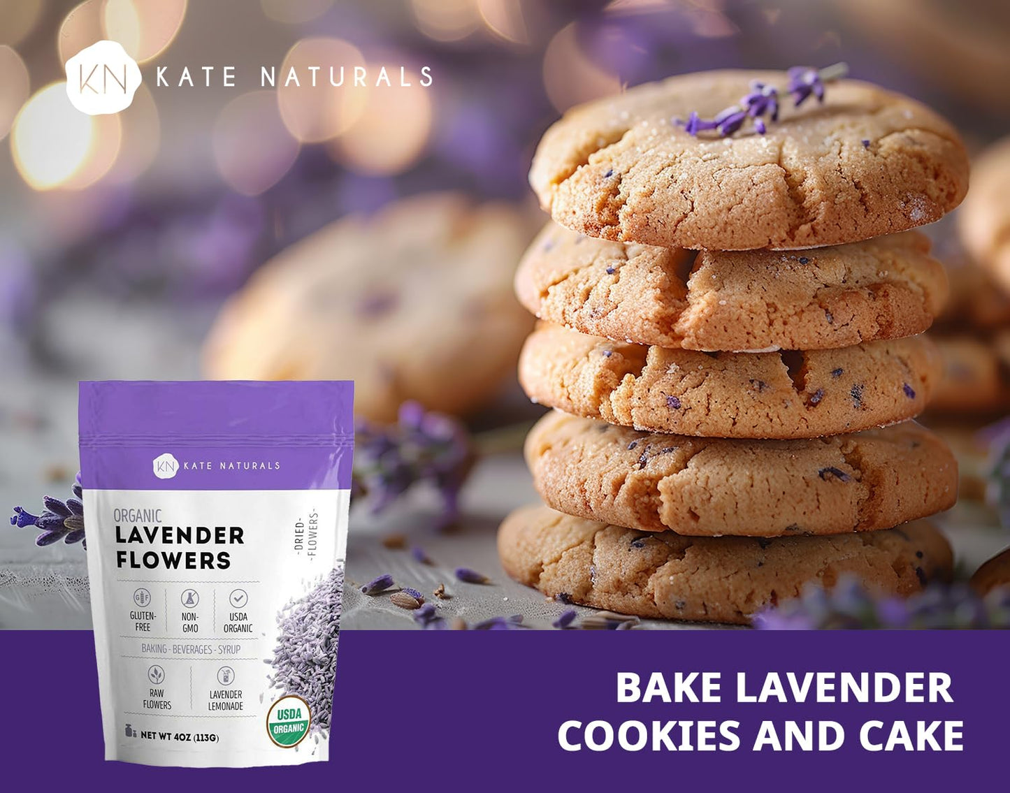 Kate_Naturals_Dried_Lavender_Flowers_for_Tea,_Syrup,_Lemonade,_Soap_Making._Edible_Culinary_Grade_Buds_(4oz,_Organic,_Food_Grade)