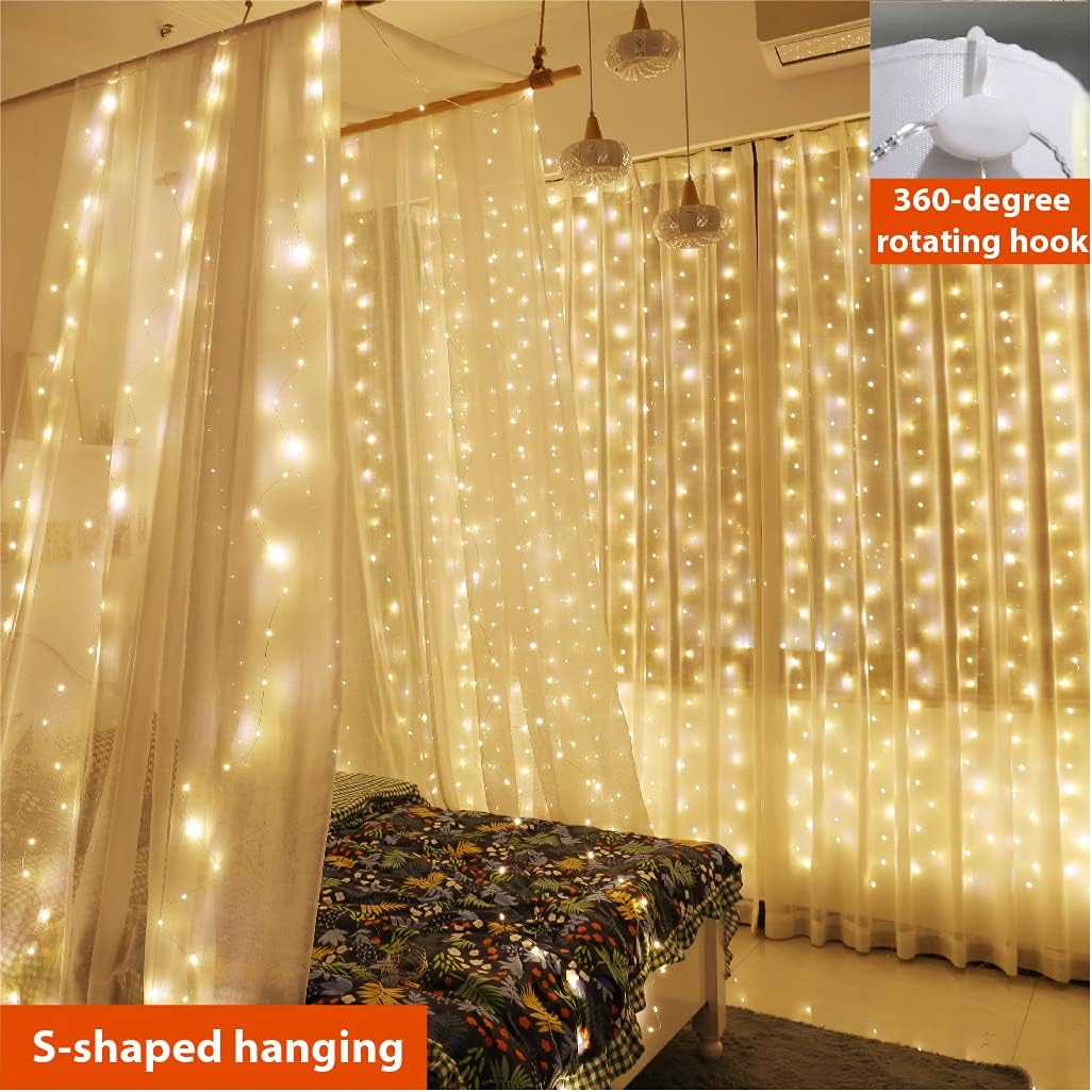 ZSJWL_300_LED_Curtain_Fairy_Lights_with_Remote,_8_Modes_9.8_×_9.8_Ft_Curtain_String_Light_USB_Plug_in,_Twinkle_Silver_Wire_Lights_for_Bedroom_Window_Chrismas_Wedding_Party,_Warm_White