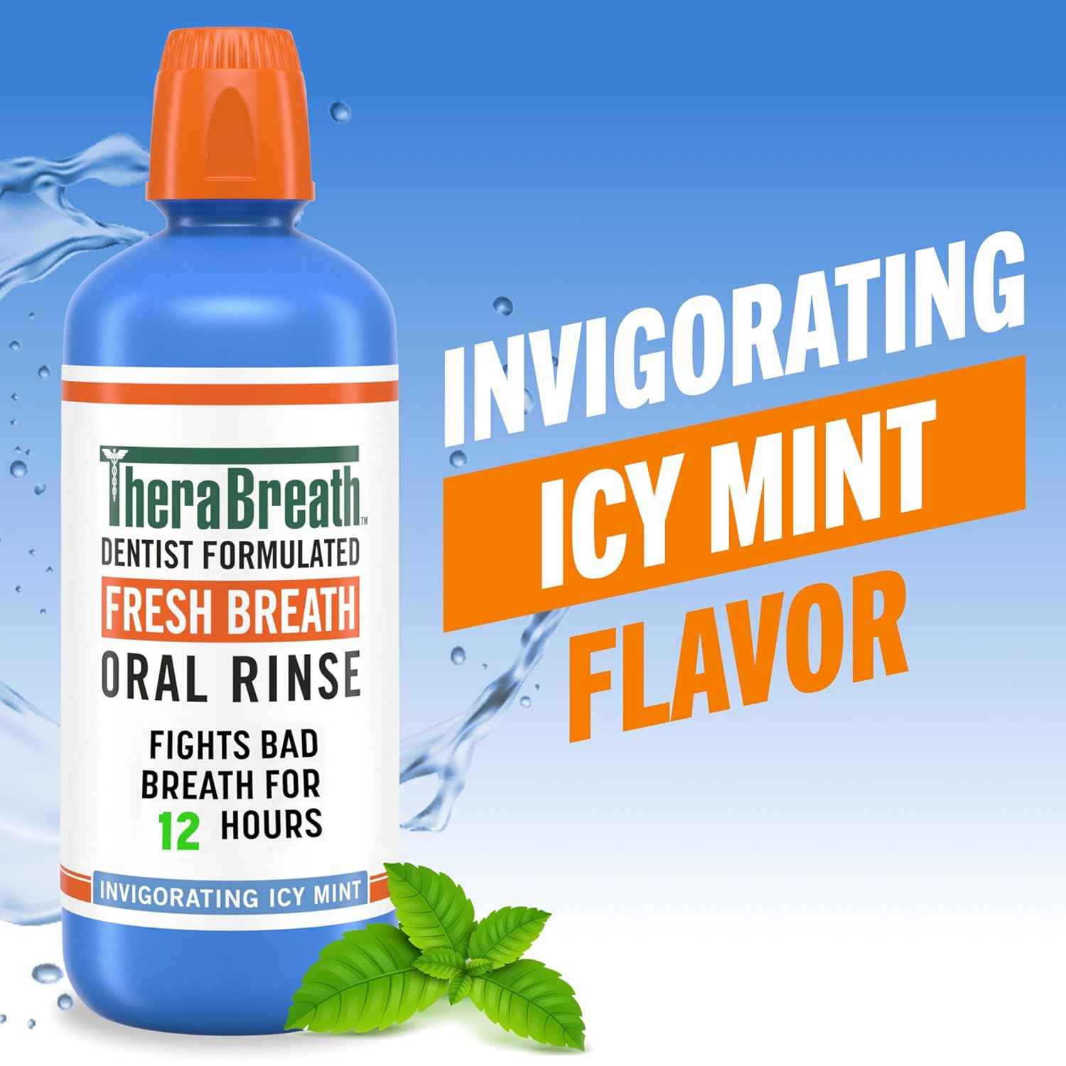 TheraBreath Fresh Breath Oral Rinse, Invigorating ICY Mint Flavor, Dentist Formulated and ADA-Accepted Mouthwash for Bad Breath pH-Balanced, Alcohol Free & Non-Burning
