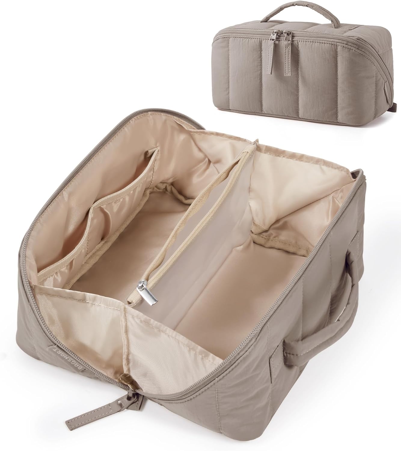 BAGSMART_Travel_Makeup_Bag_for_Women,_Portable_Water-resistant_Cosmetic_Case,_Puffy_Padded_Make_Up_Organizer_Pouch,_Open_Flat_Toiletry_Bag_for_Toiletries,_Brushes,_Brown