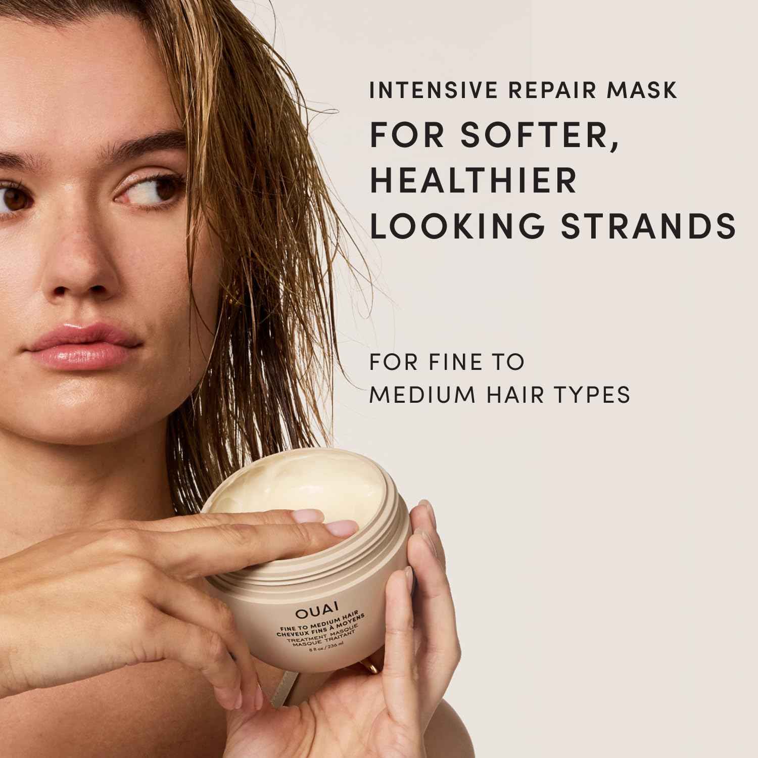 OUAI Fine to Medium Hair Treatment Mask - Lightweight Deep Conditioning Hair Mask with Shea Butter, Keratin & Panthenol - Helps Hydrate, Fight Frizz, Strengthen & Repair Damage (3.4 oz)