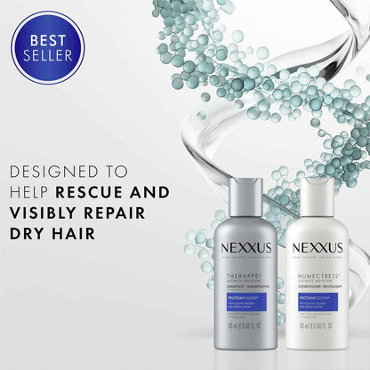 Nexxus Therappe Shampoo and Humectress Conditioner, Travel-Size – Ultimate Moisture for Dry Hair with Elastin Protein and Green Caviar