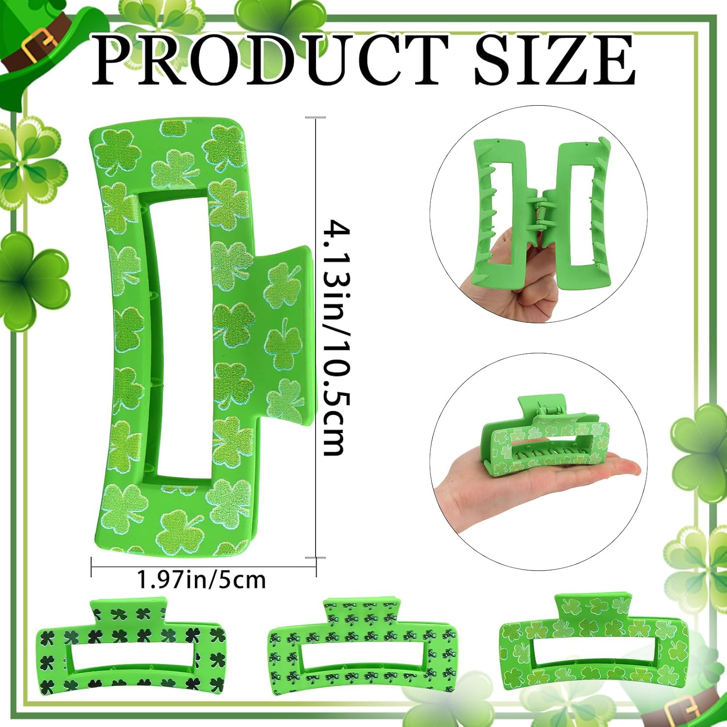 ANBALA_3Pcs_St_Patricks_Day_Claw_Clips_for_Thick_Thin_Hair,_3"_Strong_Hold_Square_Claw_Clips_for_Women_Girls_Non-Slip_Green_Shamrock_Irish_Clover_Hair_Clip_St_Patricks_Day_Accessories