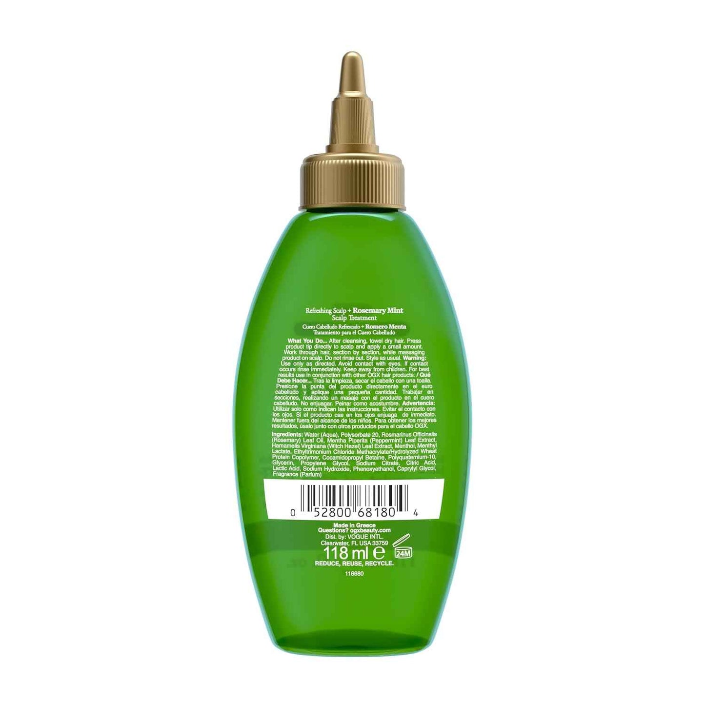 OGX Extra Strength Refreshing Scalp + Rosemary Oil Mint Dry Scalp Treatment, Peppermint & Witch Hazel Scalp Detox, Clarifying Leave-In to Help Remove Buildup and Refresh, Shiny Hair Finish, 4 fl oz