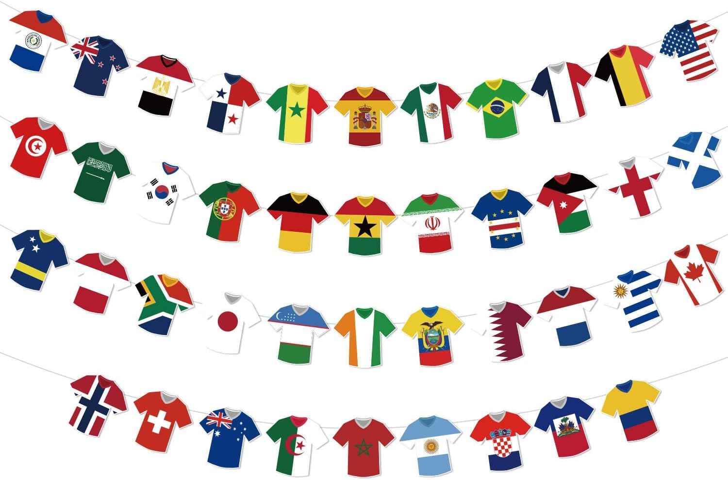 World Cup Soccer Jersey Bunting 42 Jersey-Shaped Pennant Banner, Game Day Decorations, Soccer Fan Garland for World Cup Party, Soccer Birthday, Tailgate, BBQ, Man Cave, Outdoor Sports Events
