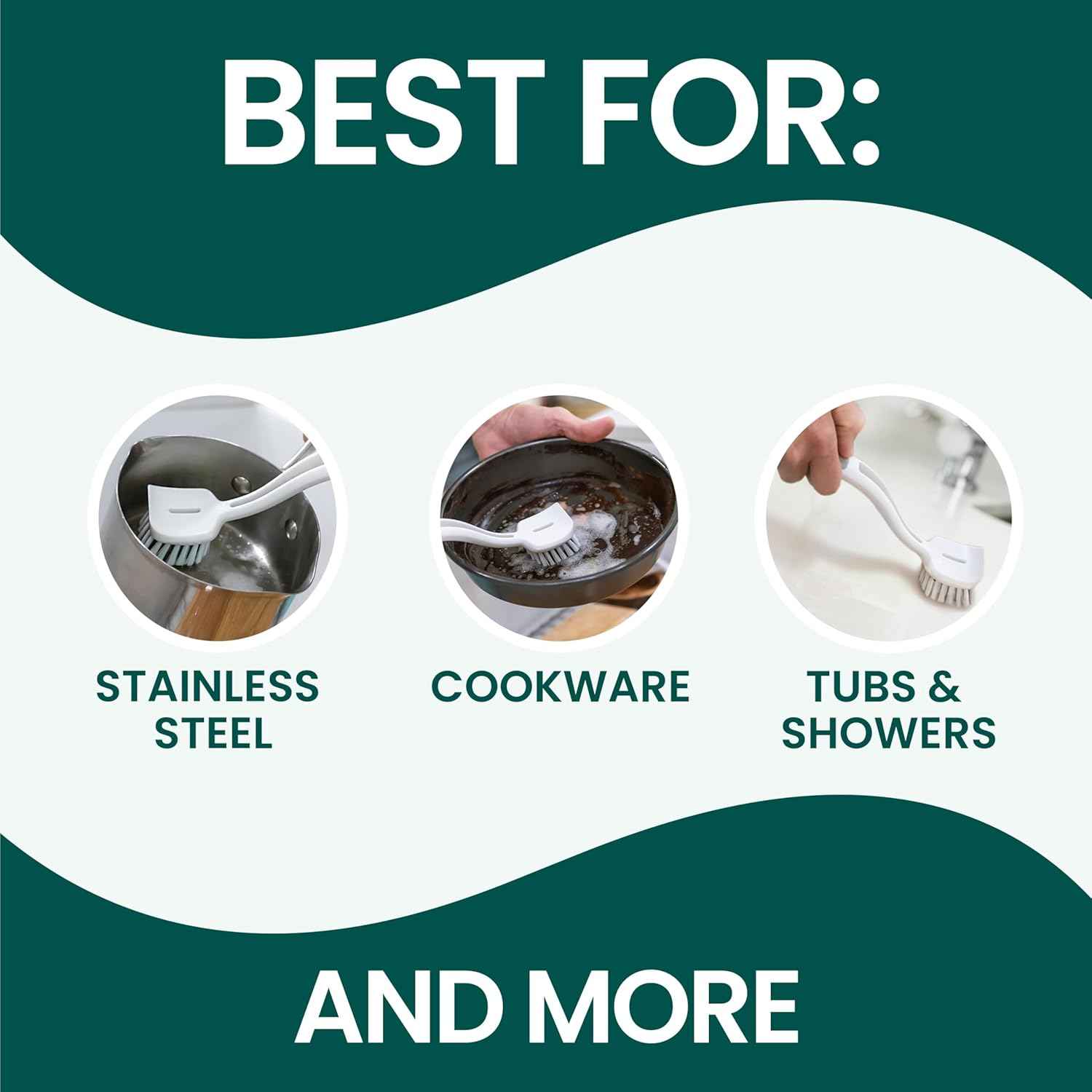 Scotch-Brite, Durable and Long Lasting Dish Brush with Handle for Scrubbing Stainless Steel, Outdoor Furniture, and Sinks without Scratching, Antimicrobial, and Rinses Clean