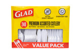 Glad Clear Disposable Cutlery Set with Heavy Duty Plastic Forks, Knives, and Spoons, Reusable Dishwasher Safe Plastic Utensils for Parties and Everyday Use