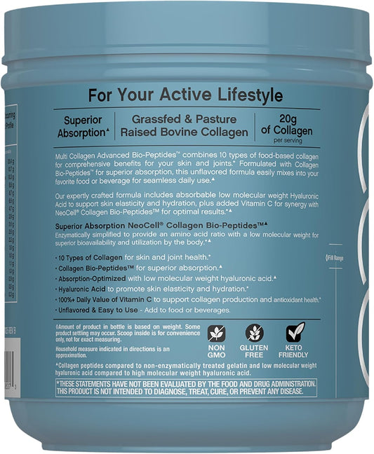 NeoCell_Multi_Collagen_Bio-Peptides_Powder_|_22oz_|_Advanced_with_Hyaluronic_Acid_and_Vitamin_C_|_10_Super_Types_of_Collagen_|_Superior_Absorption_|_Grassfed_Protein_Supplement