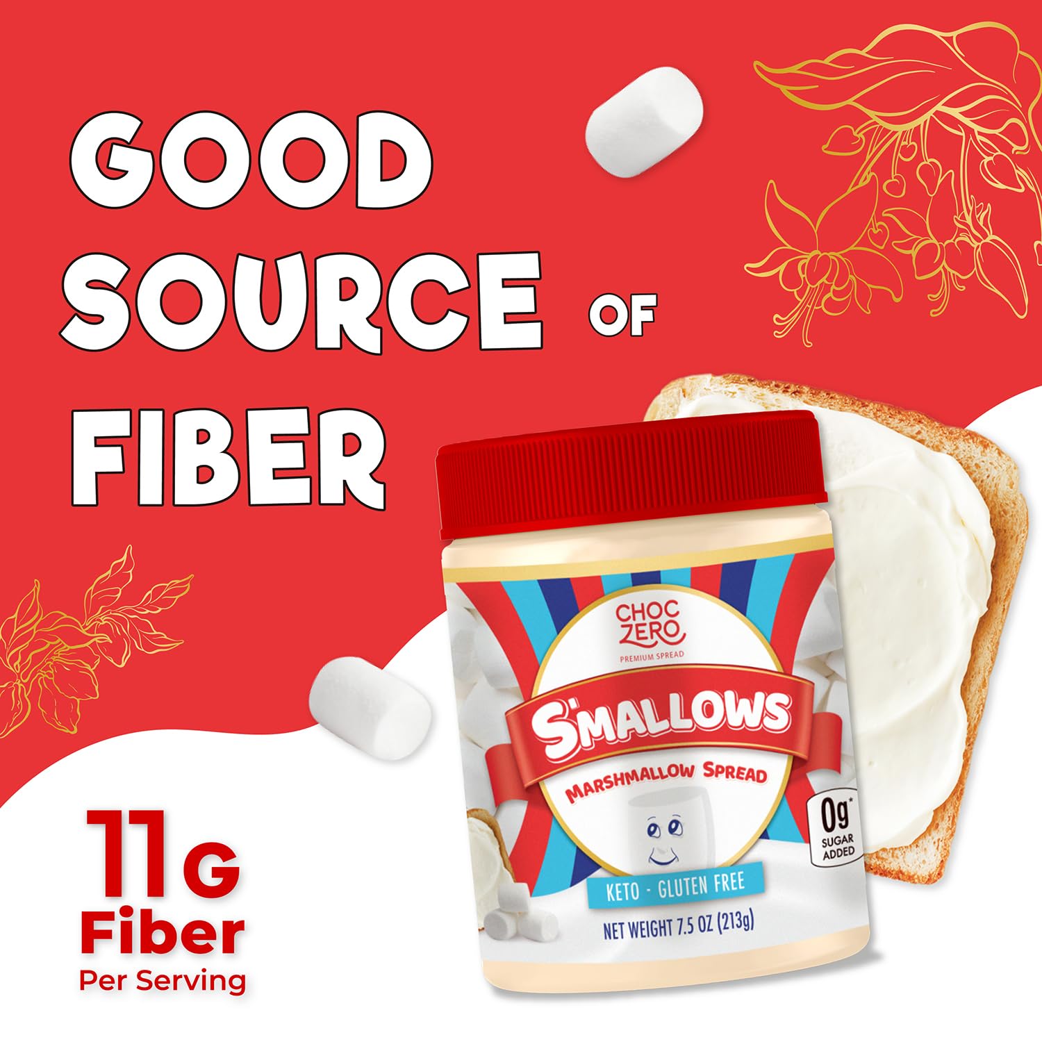 ChocZero_Marshmallow_Spread,_Gluten_Free,_Sugar_Free_Dessert_Creme_Dip,_Fat_Free,_High_in_Fiber,_7.5_oz_Jar