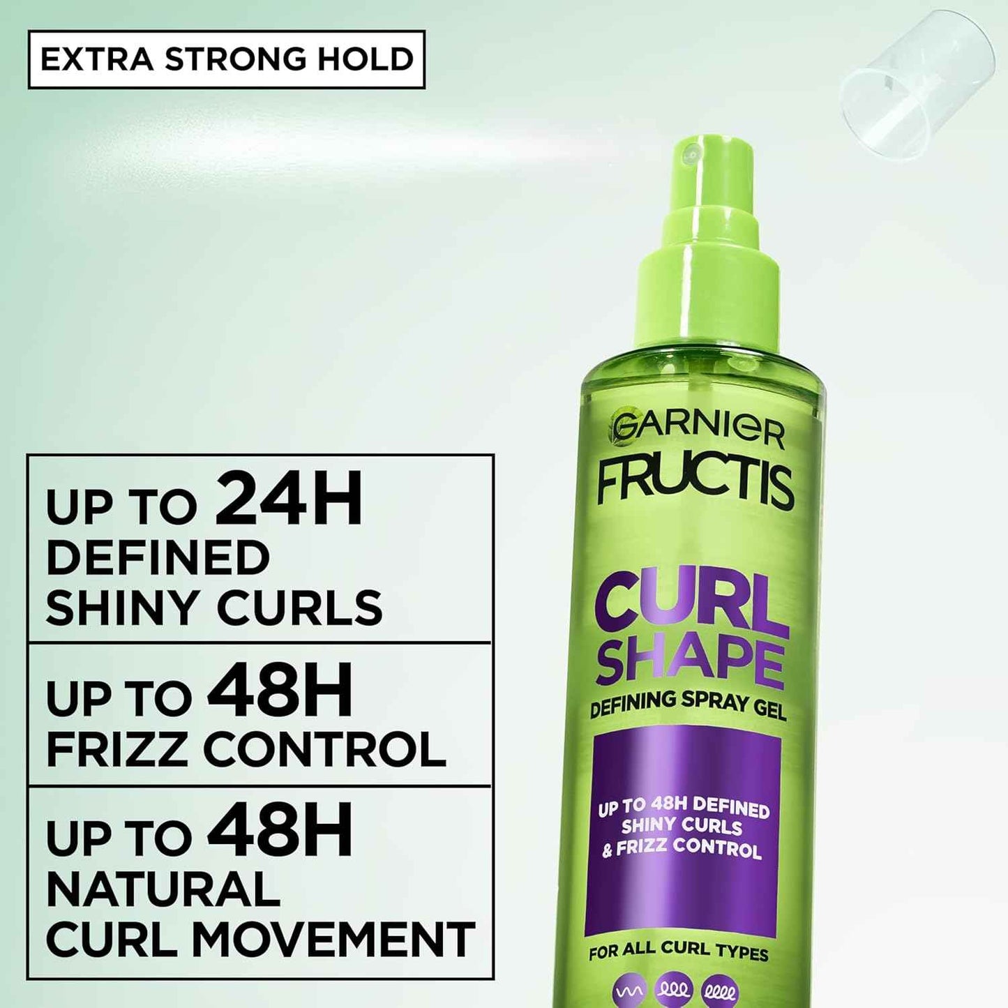 Garnier Fructis Style Curl Shape Defining Spray Hair Gel, Strong Hold Frizz Control for Curly, Wavy, and Coily Hair, Nourishing Formula, 8.5 fl oz