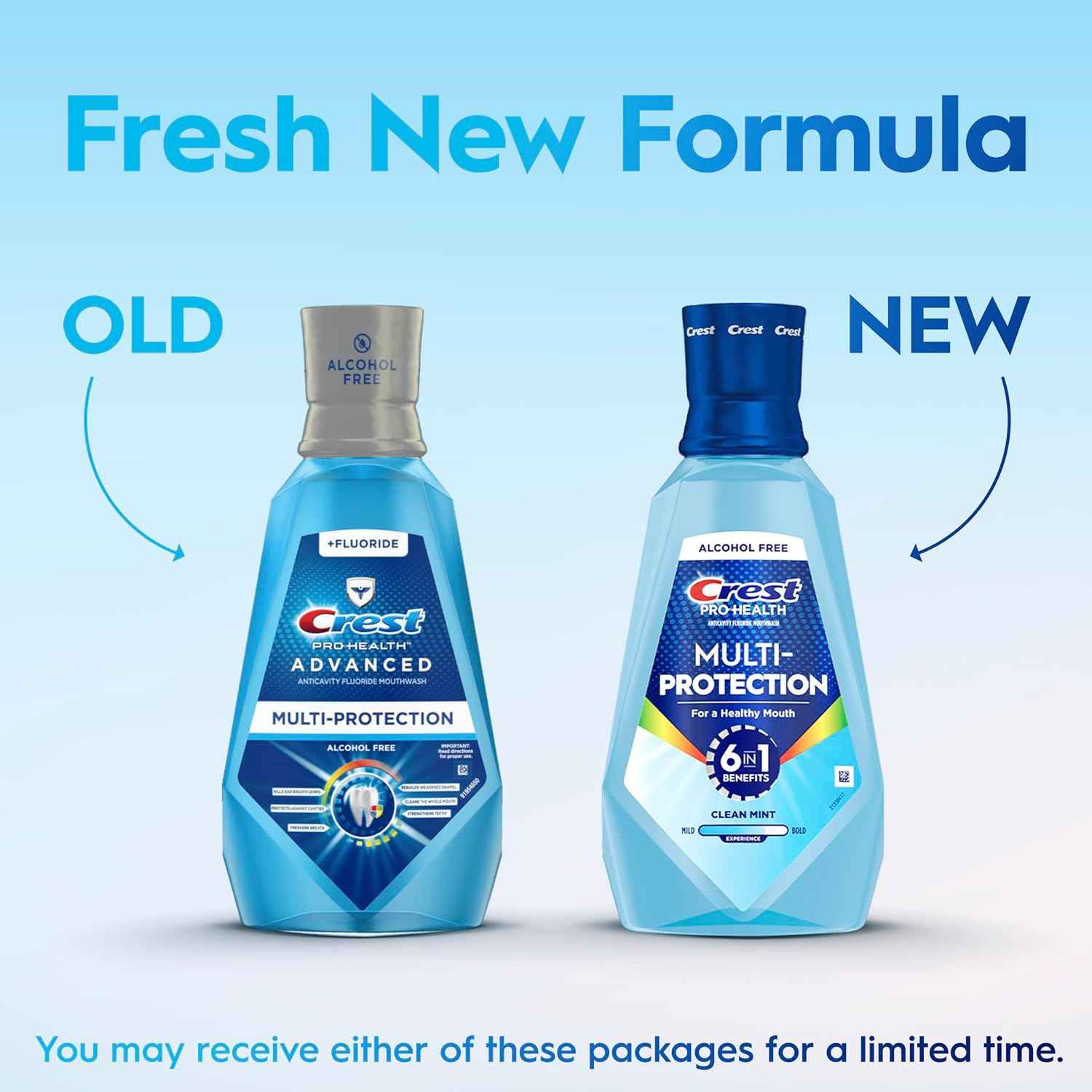 Crest Mouthwash Pro Health Multi-Protection, 1L, 2 Pack, 6-in-1 Benefits, Alcohol Free, Enamel Repair, Breath Freshener, Anti Cavity, Fluoride mouthwash, Bad Breath Treatment for Adults, Contains CPC