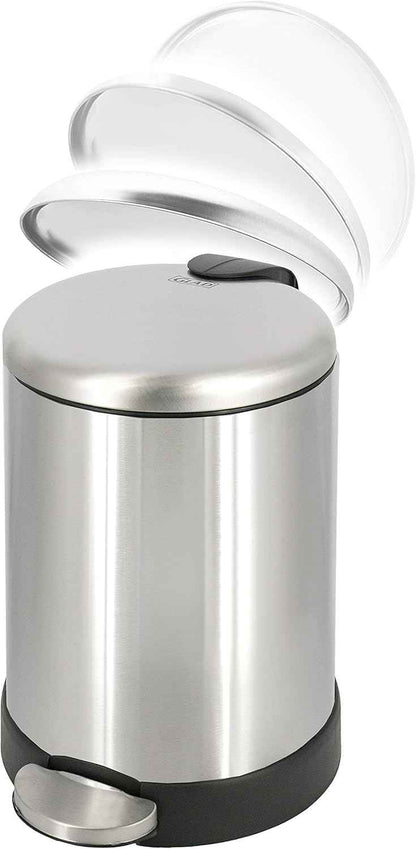 Glad Small Trash Can, 1.2 Gallon | Round Stainless Steel Garbage Bin with Soft Close Lid & Step Foot Pedal | Metal Waste Basket with Removable Inner Bucket, 8 x 9.5 x 12 inches